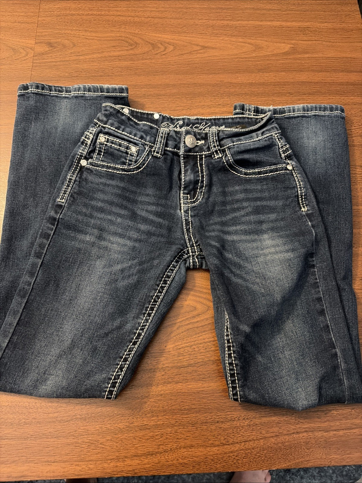 Wired Heart Girls Western Blue Stretch Denim Studded Bootcut Jeans (Size 12)
