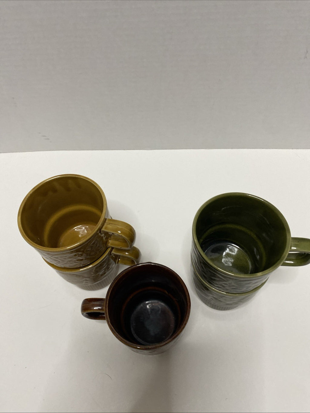 Brown Floral Mugs Japan Set Of 5 Retro Stacking Coffee Cups Vintage