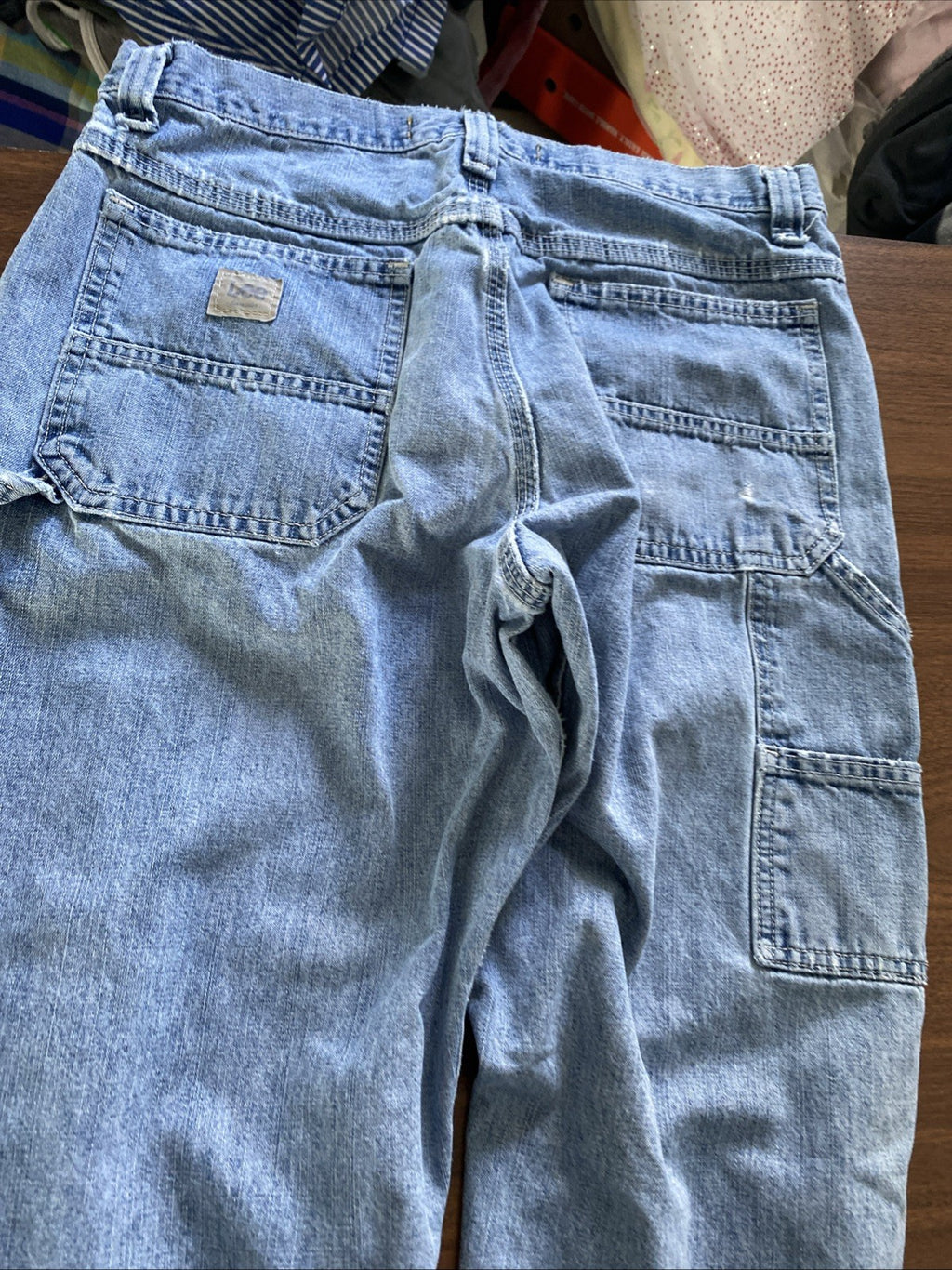 Lee Dungarees Carpenter Jeans Mens 33x32 Blue Denim Workwear Utility Distressed
