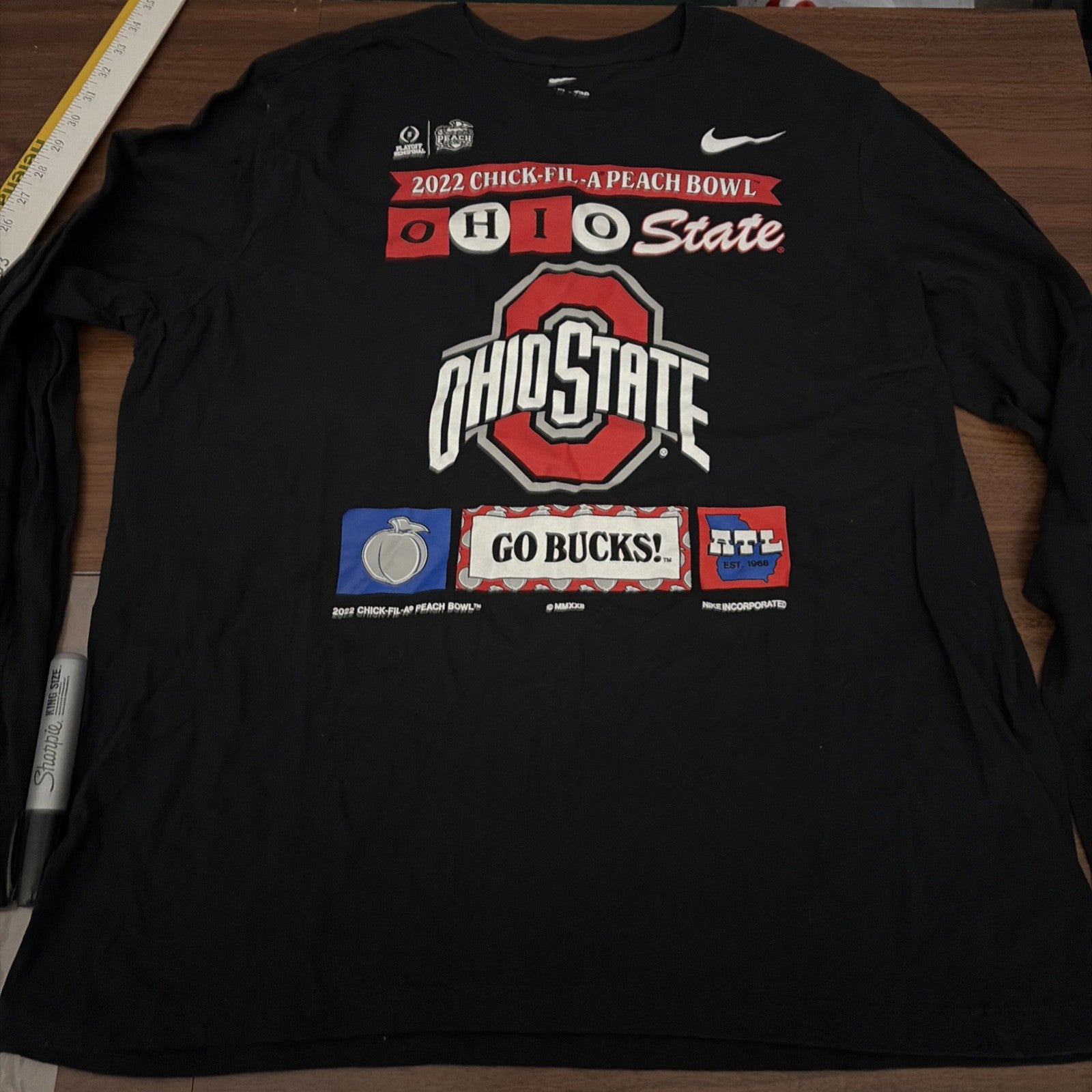 Nike 2022 Ohio State Buckeyes Peach Bowl Long Sleeve Shirt Men XL Black Football