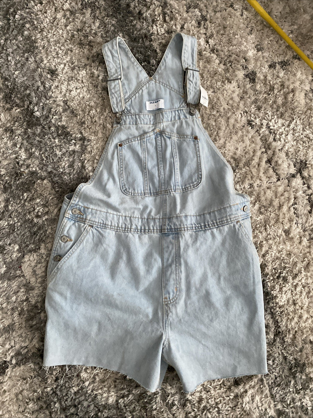 Old Navy Denim Overalls Womens XL Slouchy Straight Cut Off Blue Jean Fray