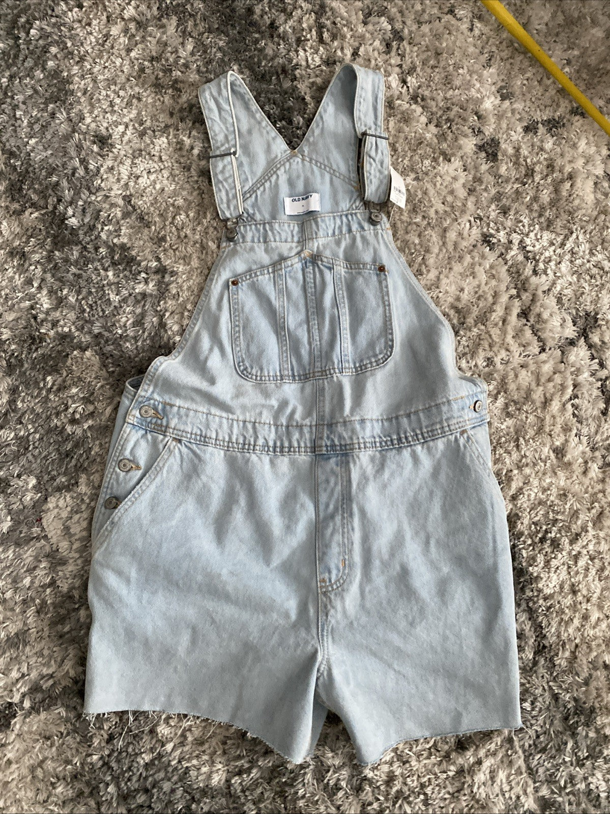 Old Navy Denim Overalls Womens XL Slouchy Straight Cut Off Blue Jean Fray