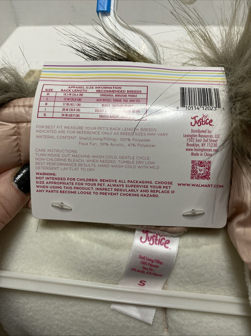 Justice Pet Reversible Pink Puffer Jacket w Pink Faux Fur Trim Size Small