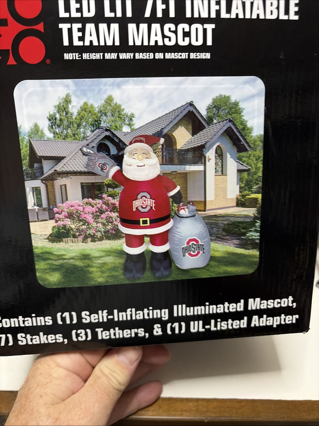 7' Air Blown LED Inflatable NCAA Ohio State University Buckeyes Santa Claus