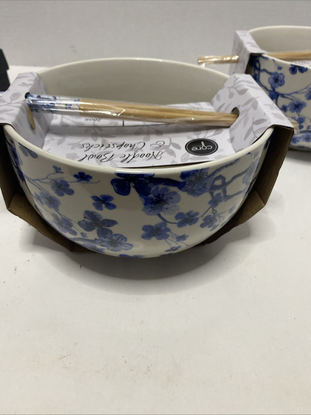 Core Kitchen Ramen Noodle Ceramic Bowl Blue Abstract Design 26oz Set Of 2