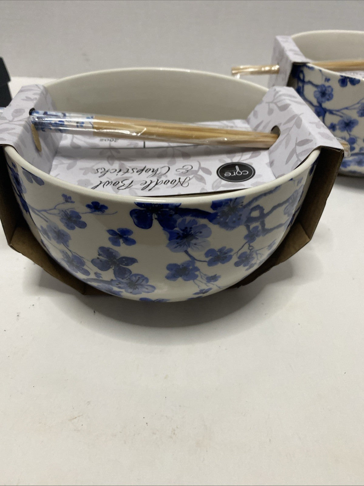 Core Kitchen Ramen Noodle Ceramic Bowl Blue Abstract Design 26oz Set Of 2