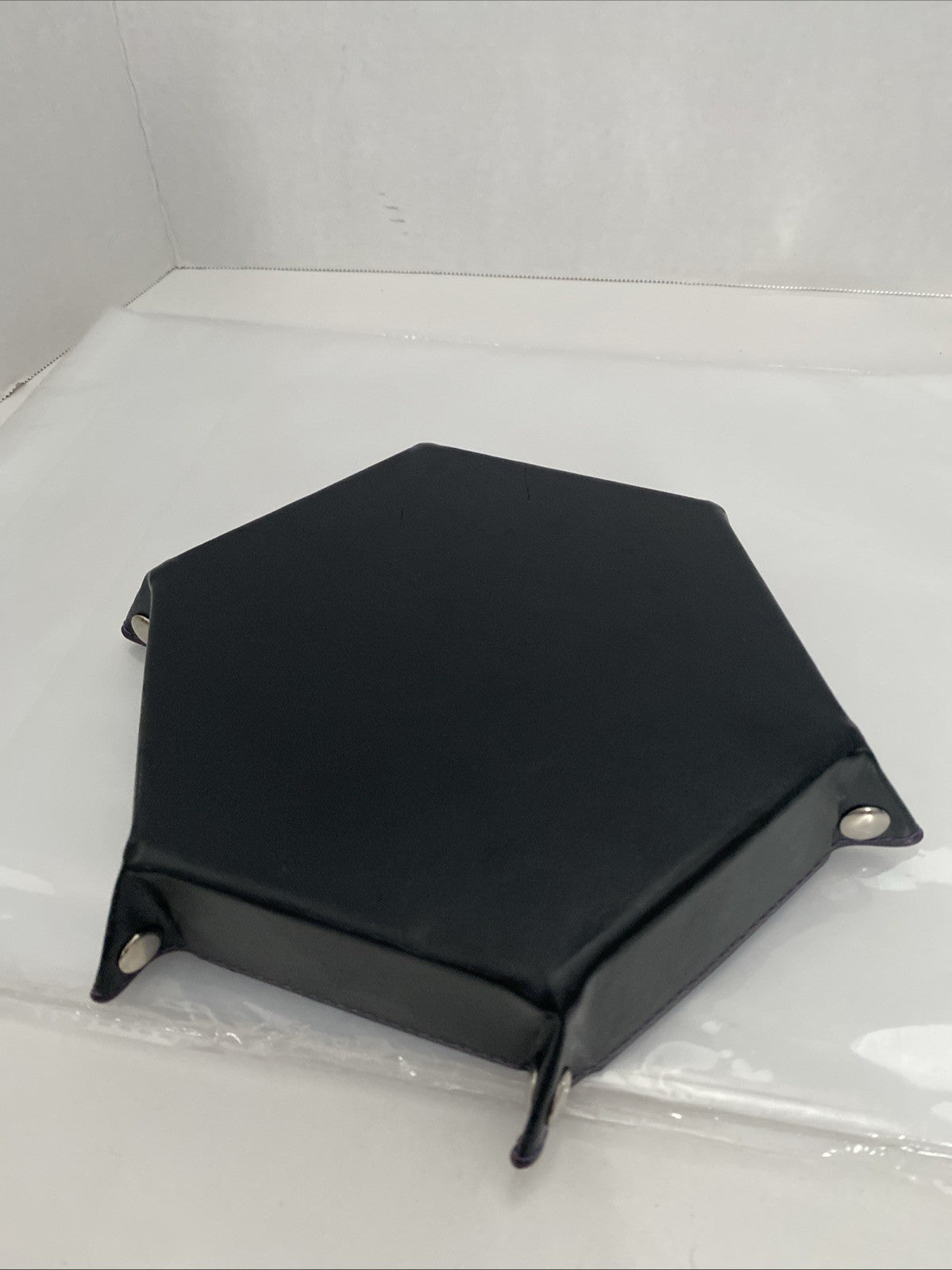 Foldable Dice Tray Box PU Leather Folding Hexagon Coin Square Tray Dice Game