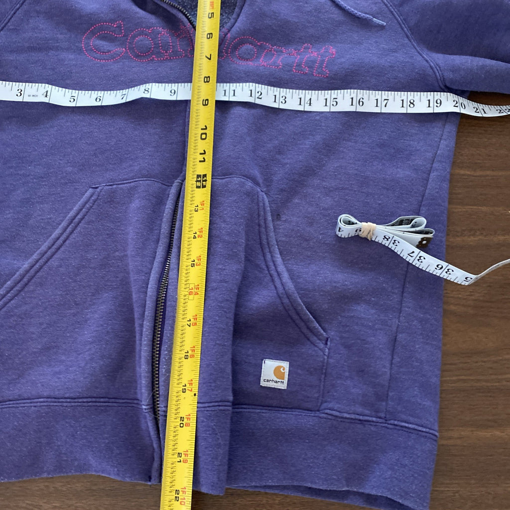 Carhartt Womans Medium 8/10 Full Zip Hoodie Purple W/Pink Writing