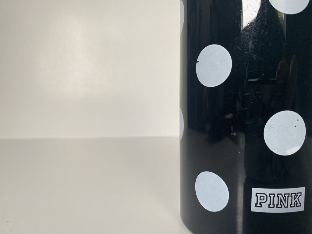 Victoria’s Secret “PINK” Black water bottle w/ Polkadots & Clip. 20 Oz. BPA Free