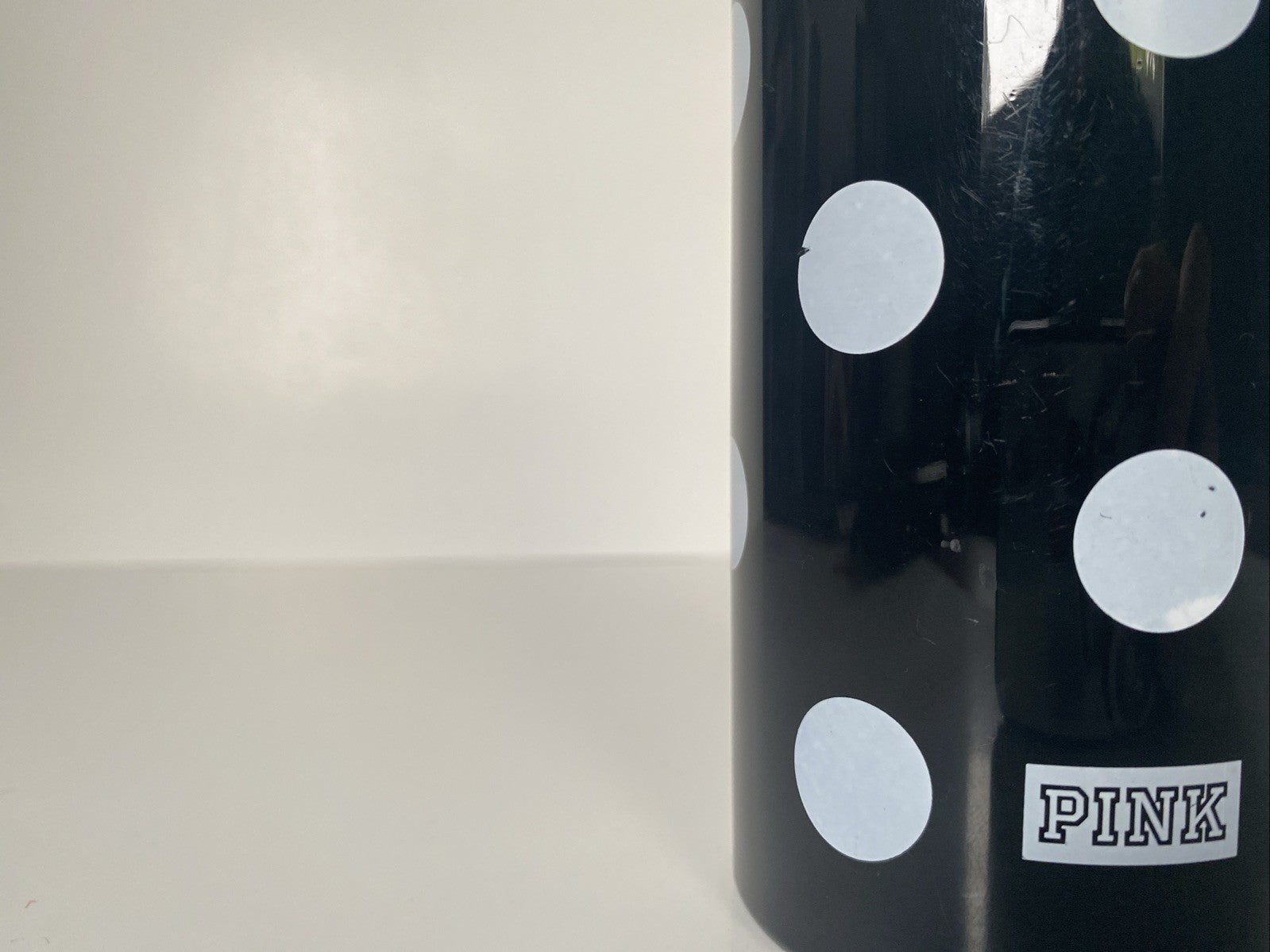 Victoria’s Secret “PINK” Black water bottle w/ Polkadots & Clip. 20 Oz. BPA Free