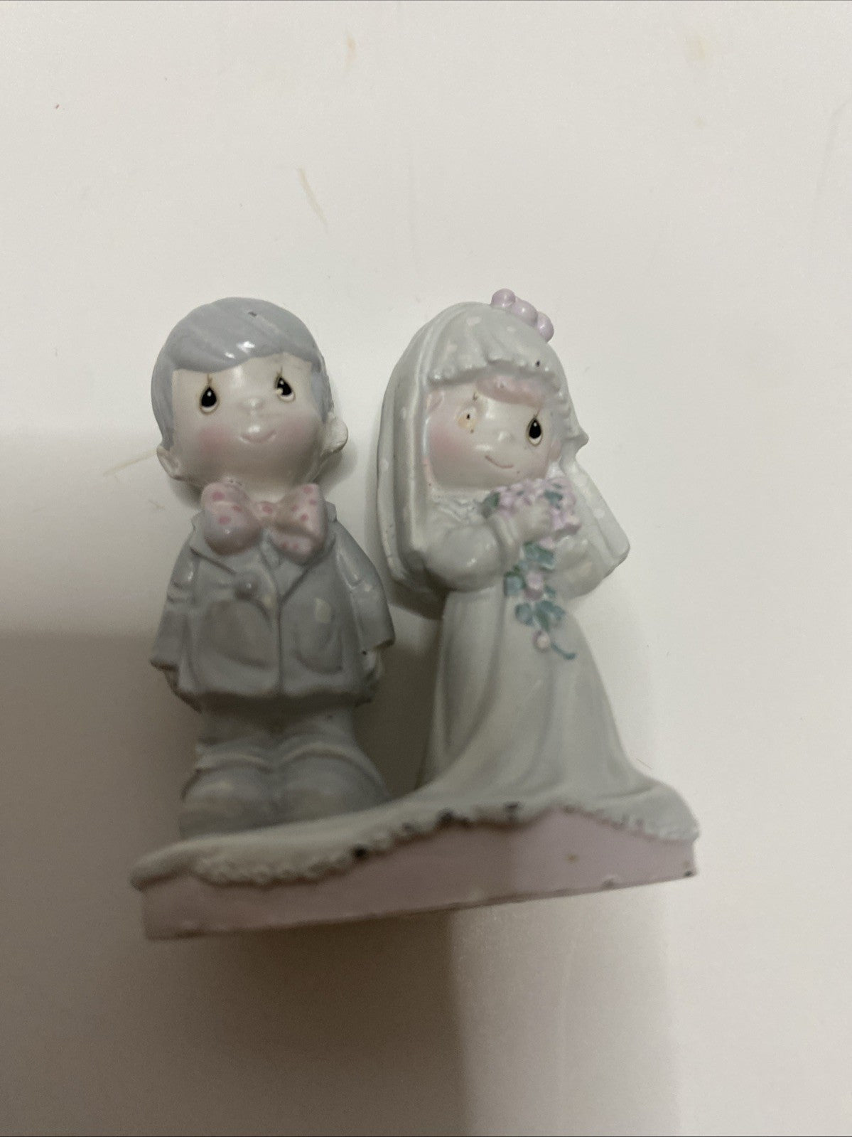 1990 Precious Moments Cast Metal Miniature Bride & Groom Figurine Wedding 2"tall