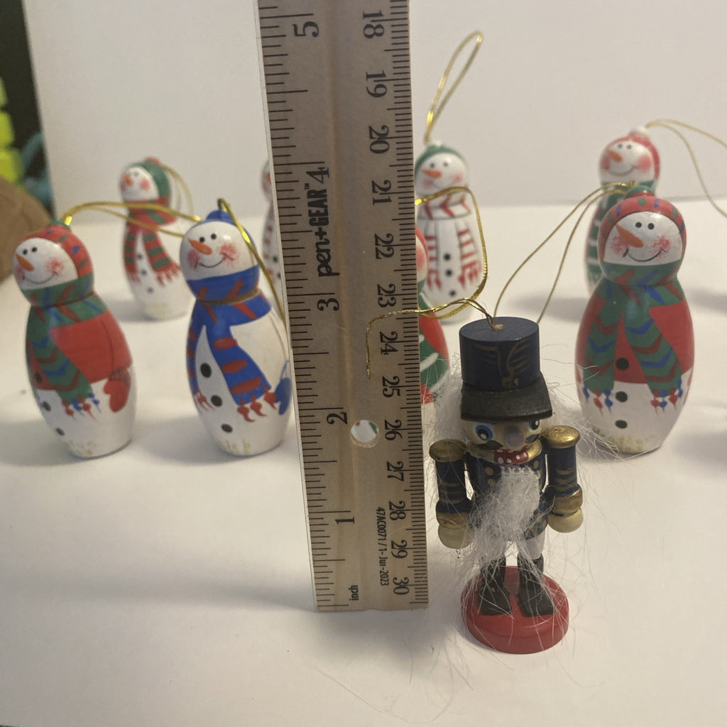 Lot of 12 Wooden Christmas Ornaments And 1 Nut Cracker