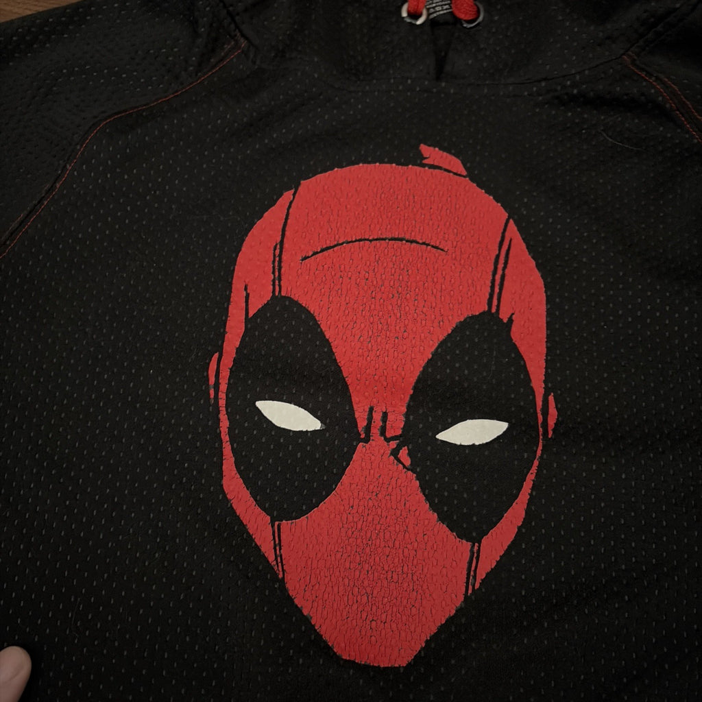 Marvel Deadpool Face Black & Red Long Sleeve Hoodie Men's Size S Sweatshirt