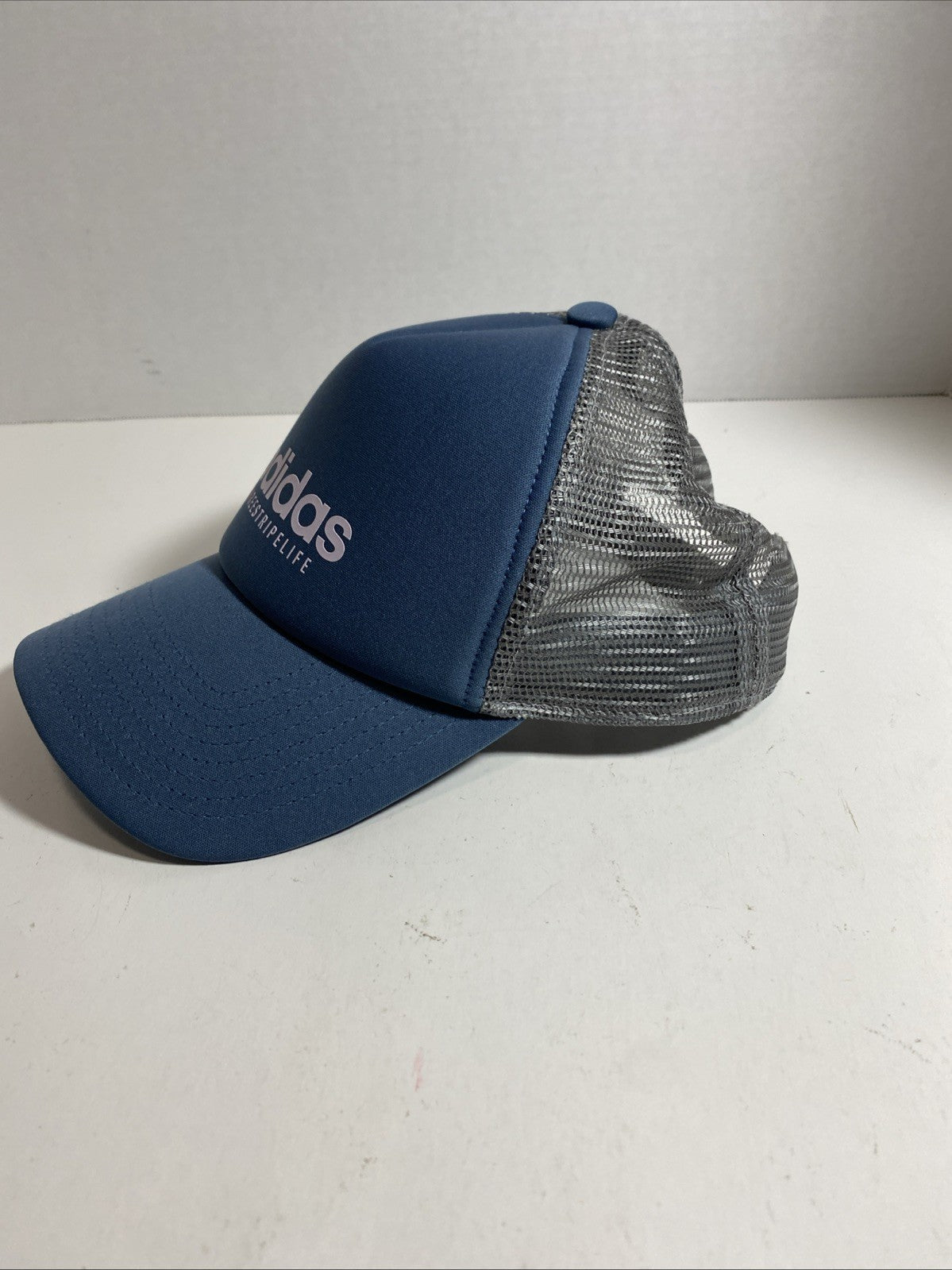 Adidas Three Stripe Life Climalite Slate Blue Gray Mesh Snapback Trucker Hat