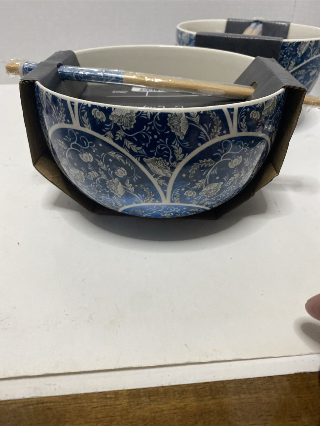Core Kitchen Ramen Noodle Ceramic Bowl Blue Abstract Design 26oz Set Of 2