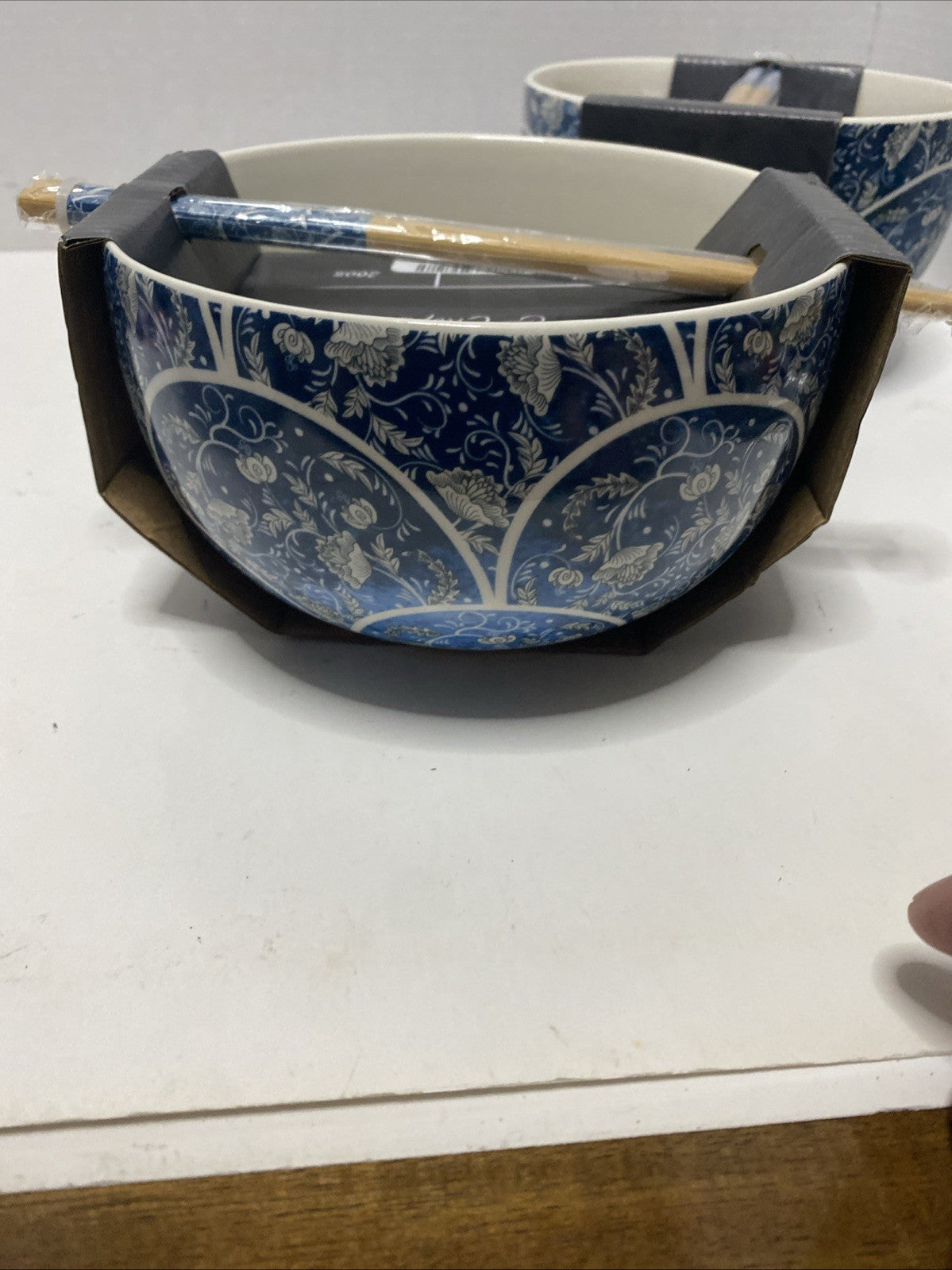 Core Kitchen Ramen Noodle Ceramic Bowl Blue Abstract Design 26oz Set Of 2