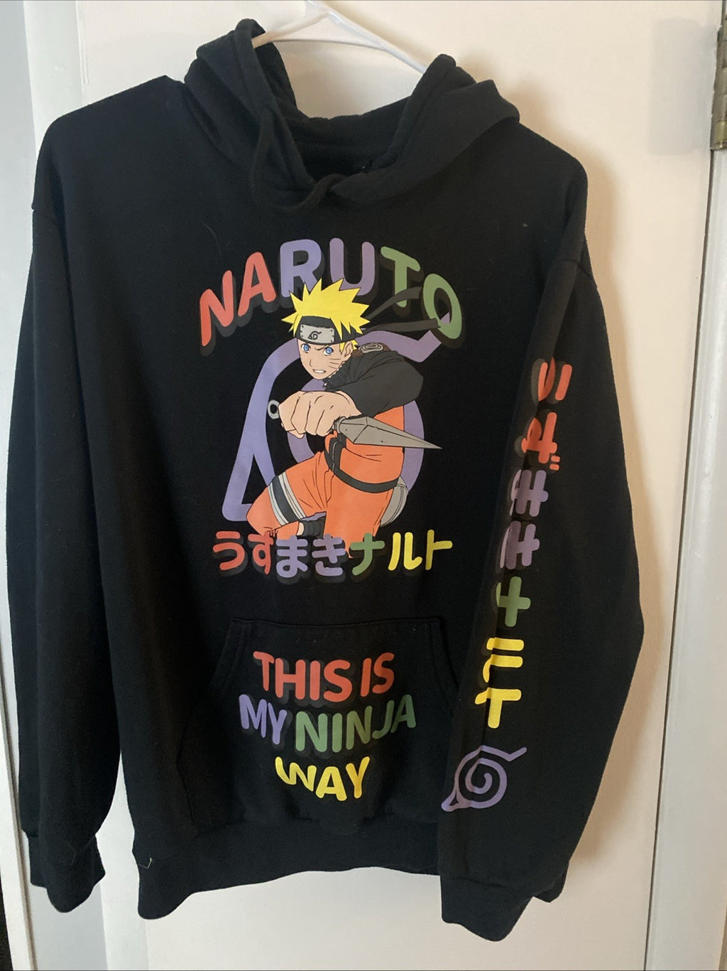 Naruto Shippuden Hoodie Black Pullover Sweatshirt Anime Mens Size M