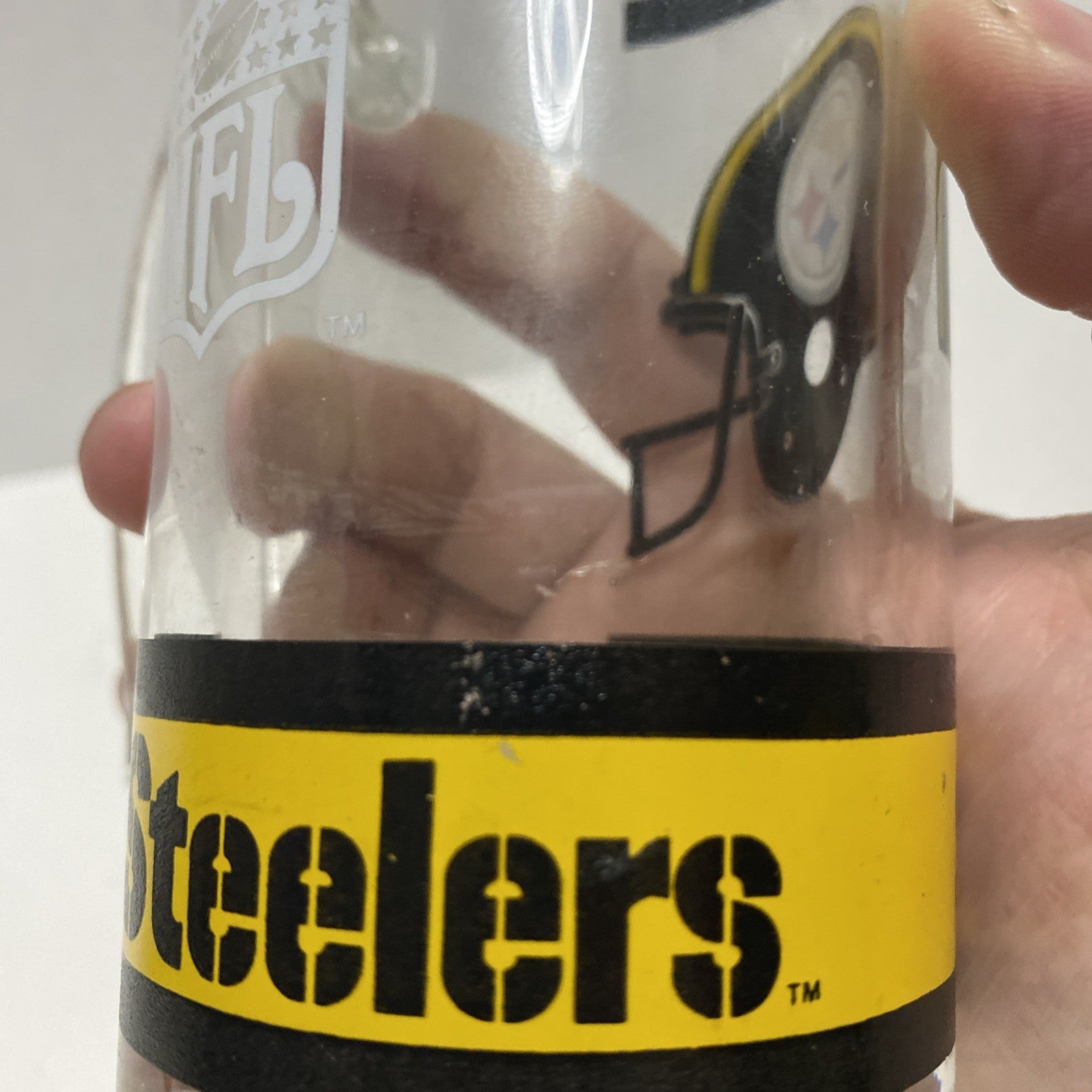 Vintage 1990's NFL Football PITTSBURGH STEELERS 12oz Glass Mug (5.5” Tall)  NICE
