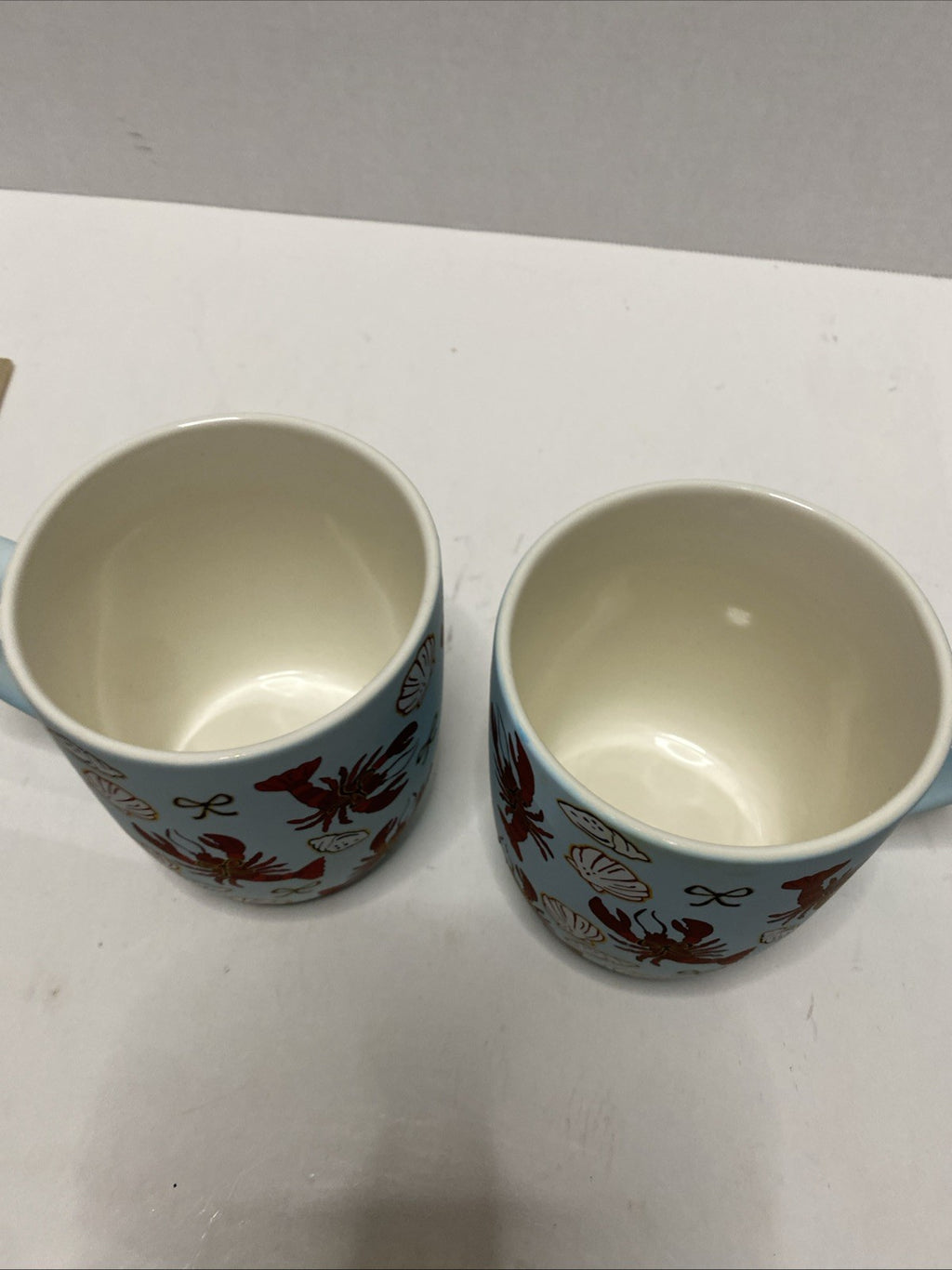 Sheffield Home Red Lobsters Seashells & Bows Soft Touch Blue Coffee Tea Mug Set2