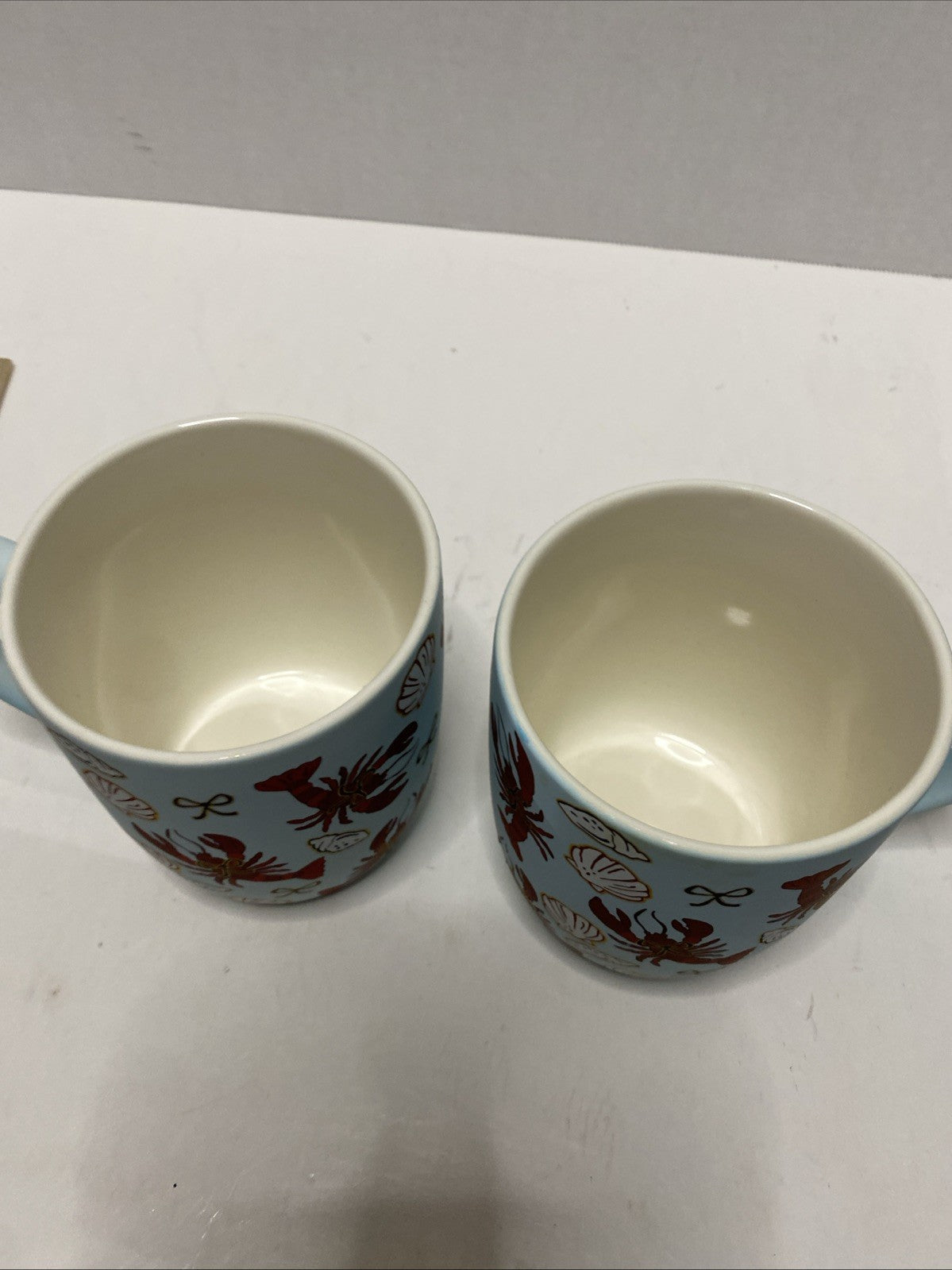 Sheffield Home Red Lobsters Seashells & Bows Soft Touch Blue Coffee Tea Mug Set2
