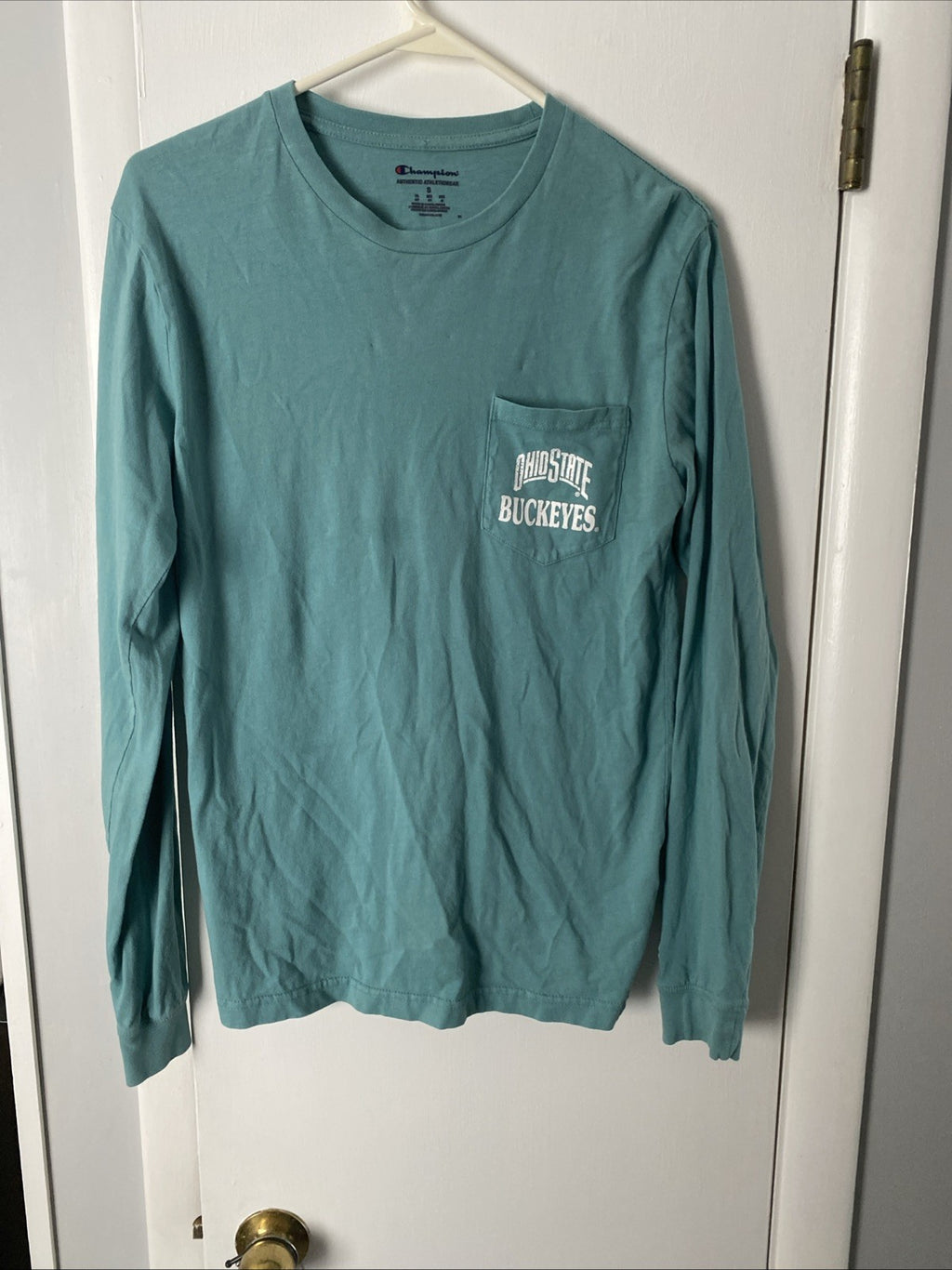 Women’s L Champion OHIO STATE BUCKEYES Teal Tailgate Long Sleeve T-shirt Dog VW