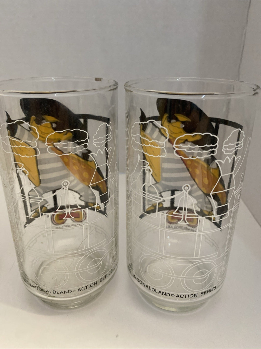1977 McDonald's HAMBURGLAR McDonaldland Action Series Glass - Vintage Set Of 4