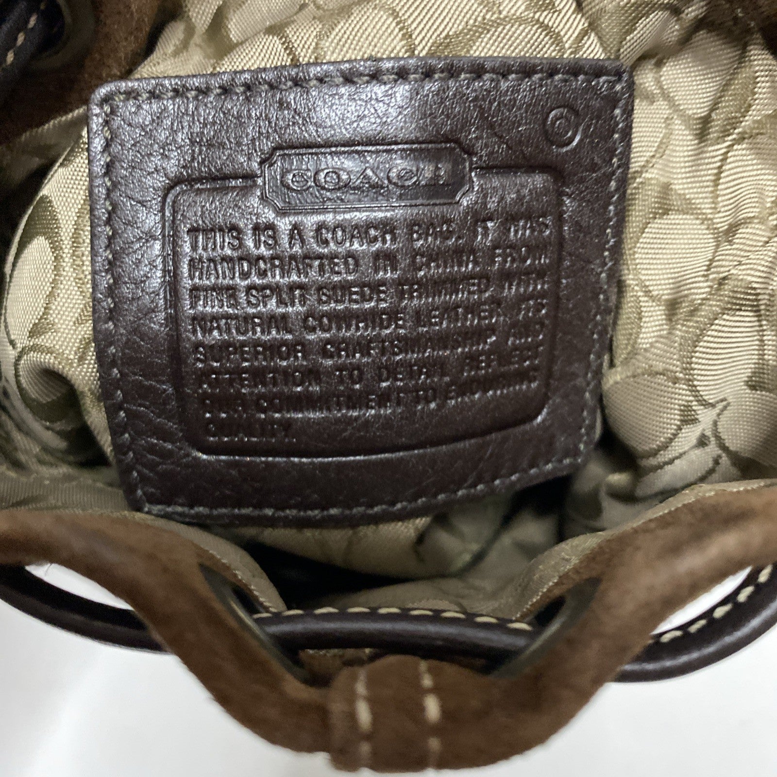 COACH VINTAGE MARBLE BAG DRAW STRING Brown  SUEDE SMALL EUC 6” x 6”