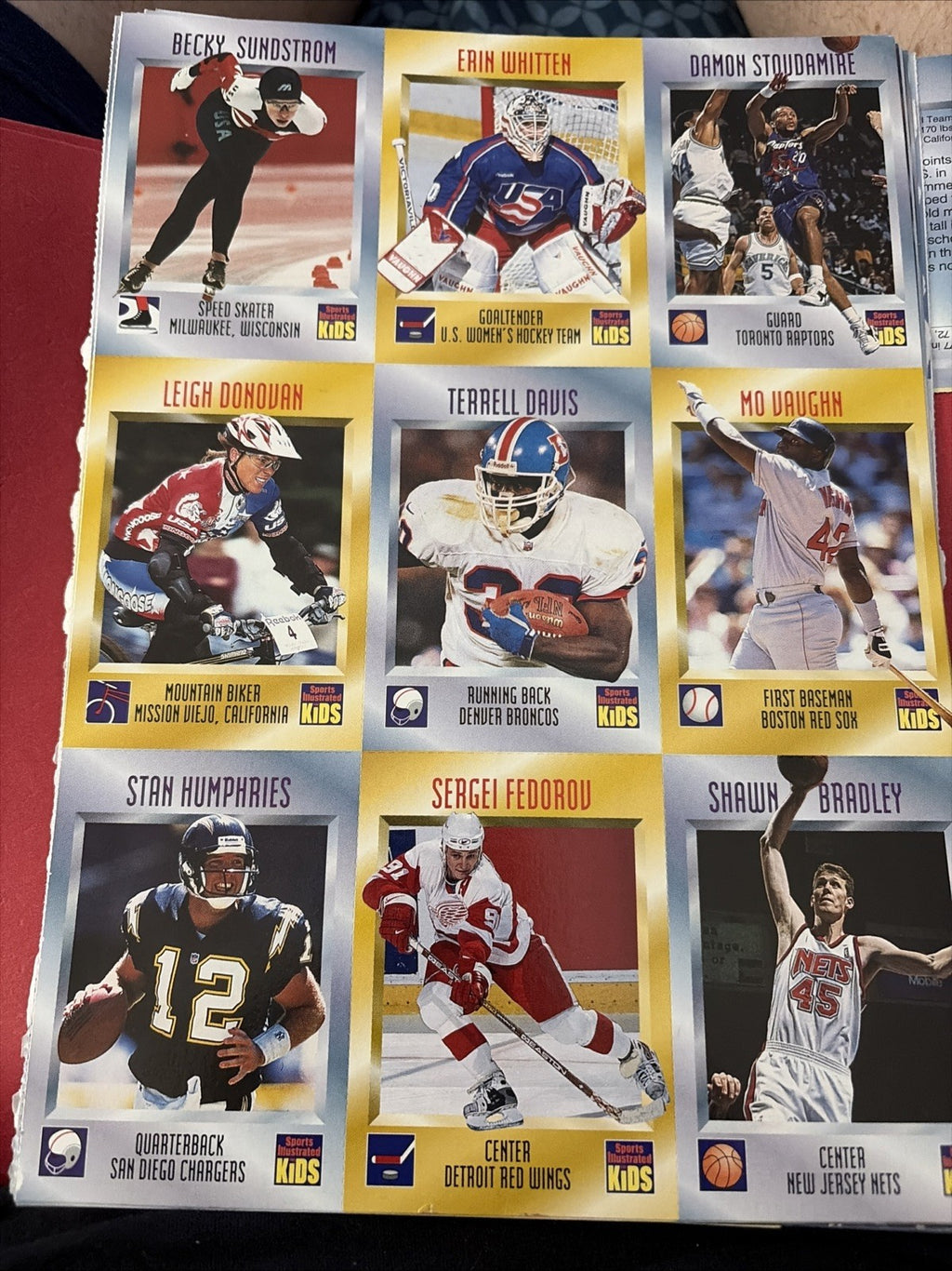 Sports illustrated for Kids February 1997 Uncut Card Sheet - Federov, Davis