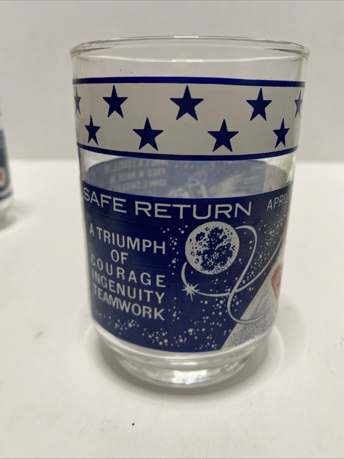 Vtg Libbey Glass NASA Apollo 13 Glass SAFE RETURN Aquarius astronaut￼ USA 1970s