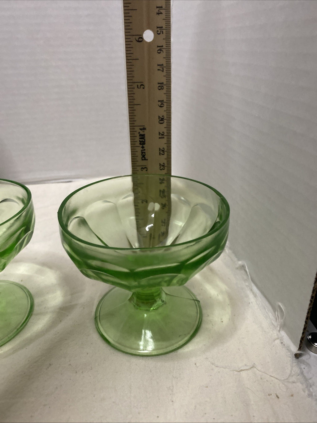 Uranium Green Colored Depression Glass Champagne / Sherbert / Dessert Glasses