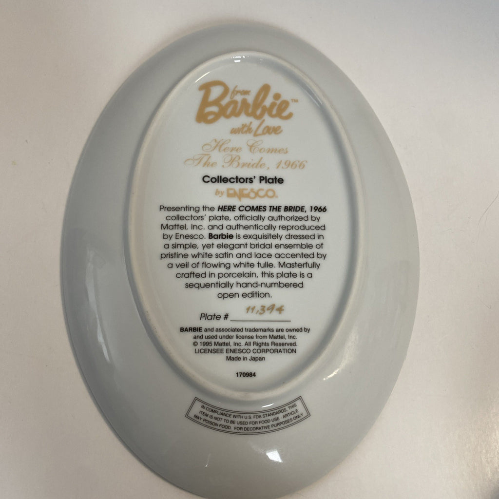 Enesco Barbie Collectors Plate Here Comes The Bride 1966 Limited Edition #11394