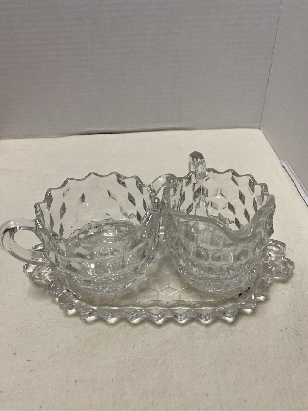 Fostoria American Creamer, Sugar & Tray Set