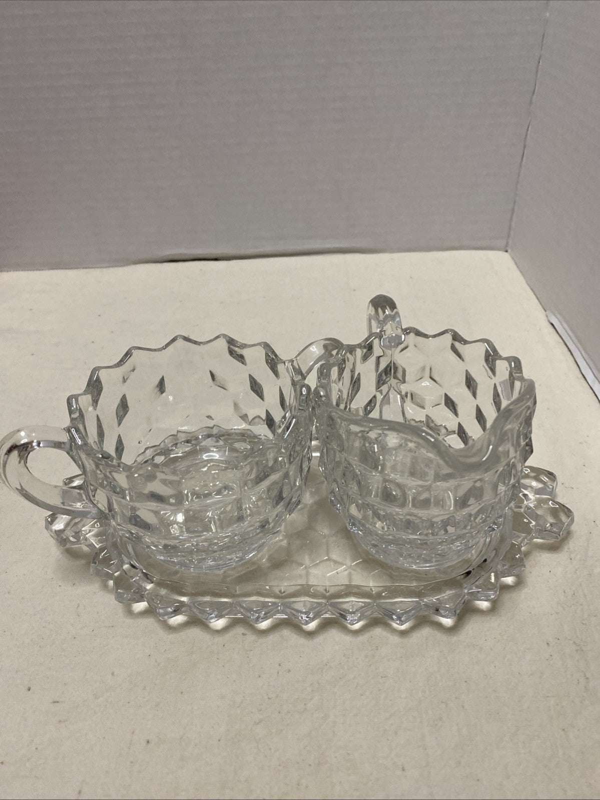 Fostoria American Creamer, Sugar & Tray Set
