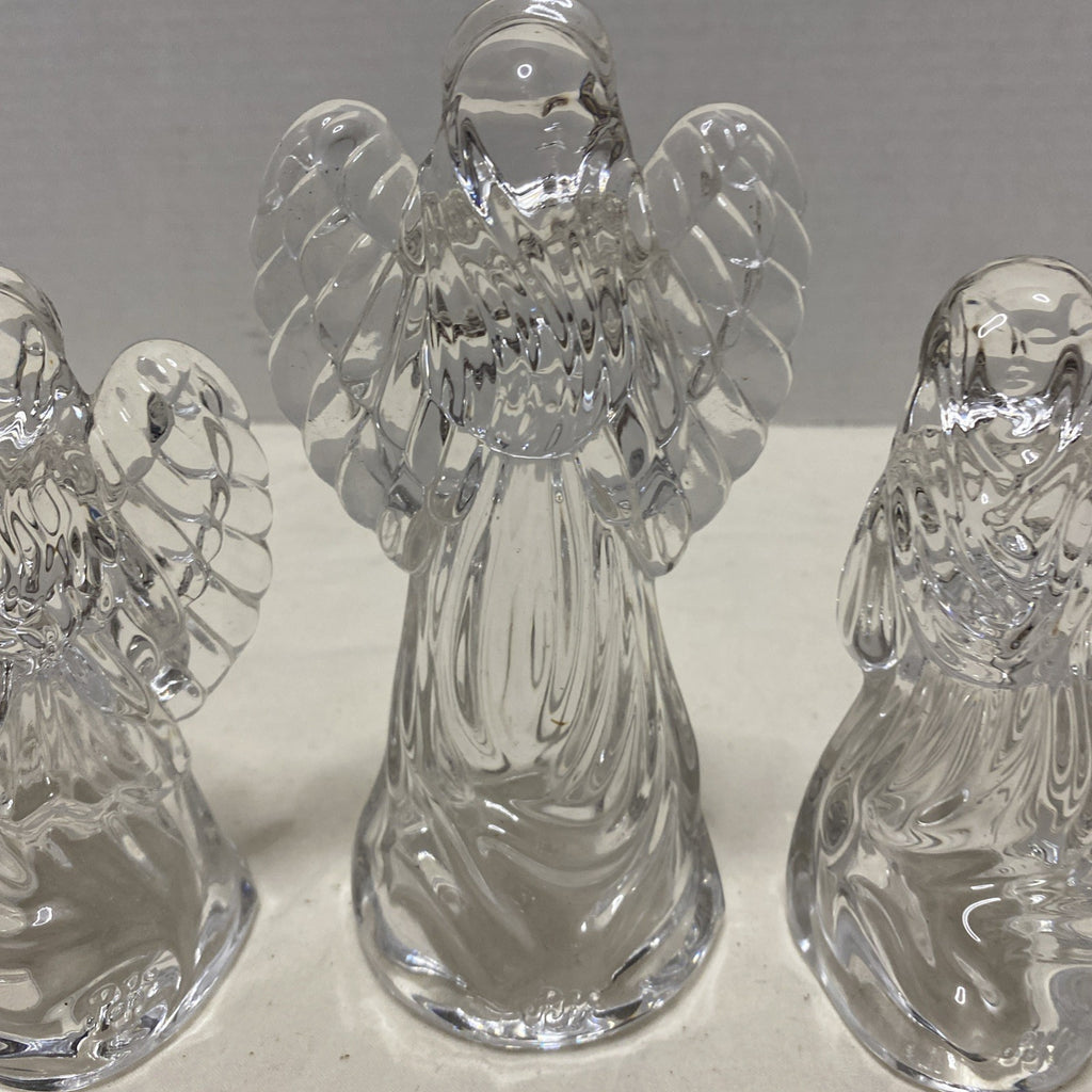 Princess House Nativity Set Lead Crystal Lot 3 Vintage Glass Standing Angel Pray