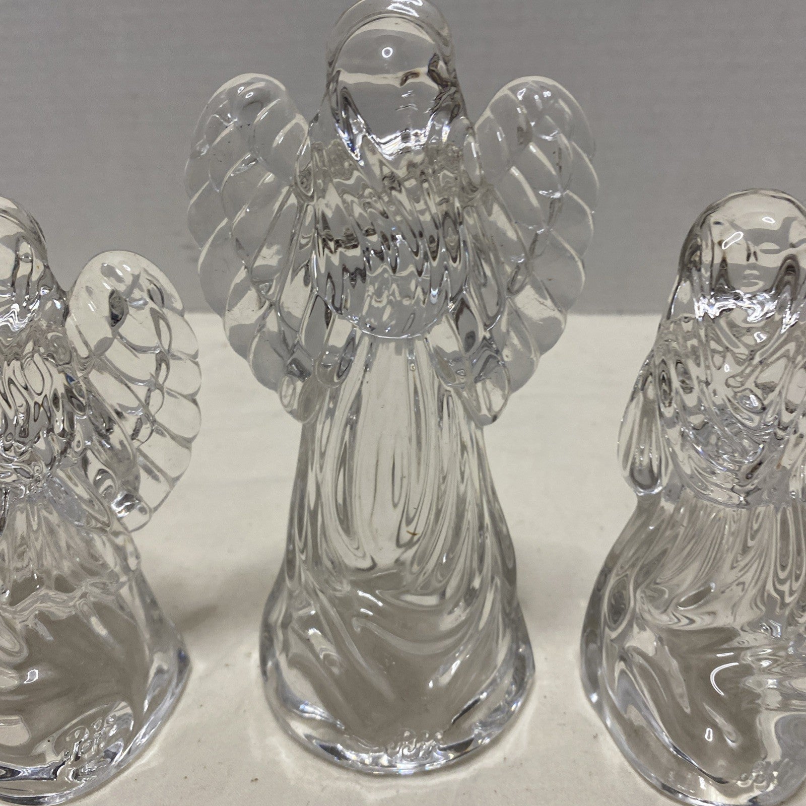 Princess House Nativity Set Lead Crystal Lot 3 Vintage Glass Standing Angel Pray