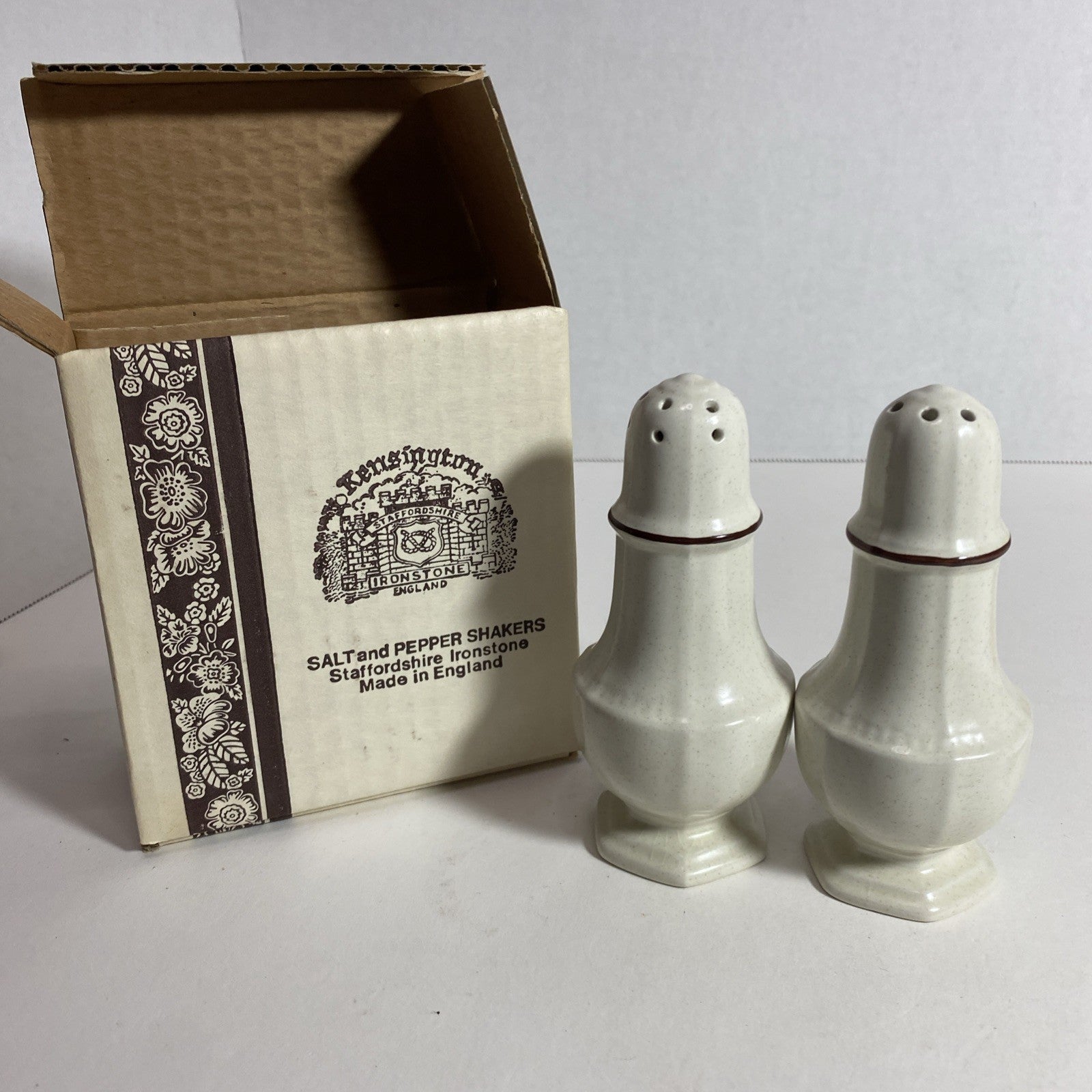 KENSINGTON STAFFORDSHIRE ENGLAND IRONSTONE CANTERBURY SALT and PEPPER SHAKERS