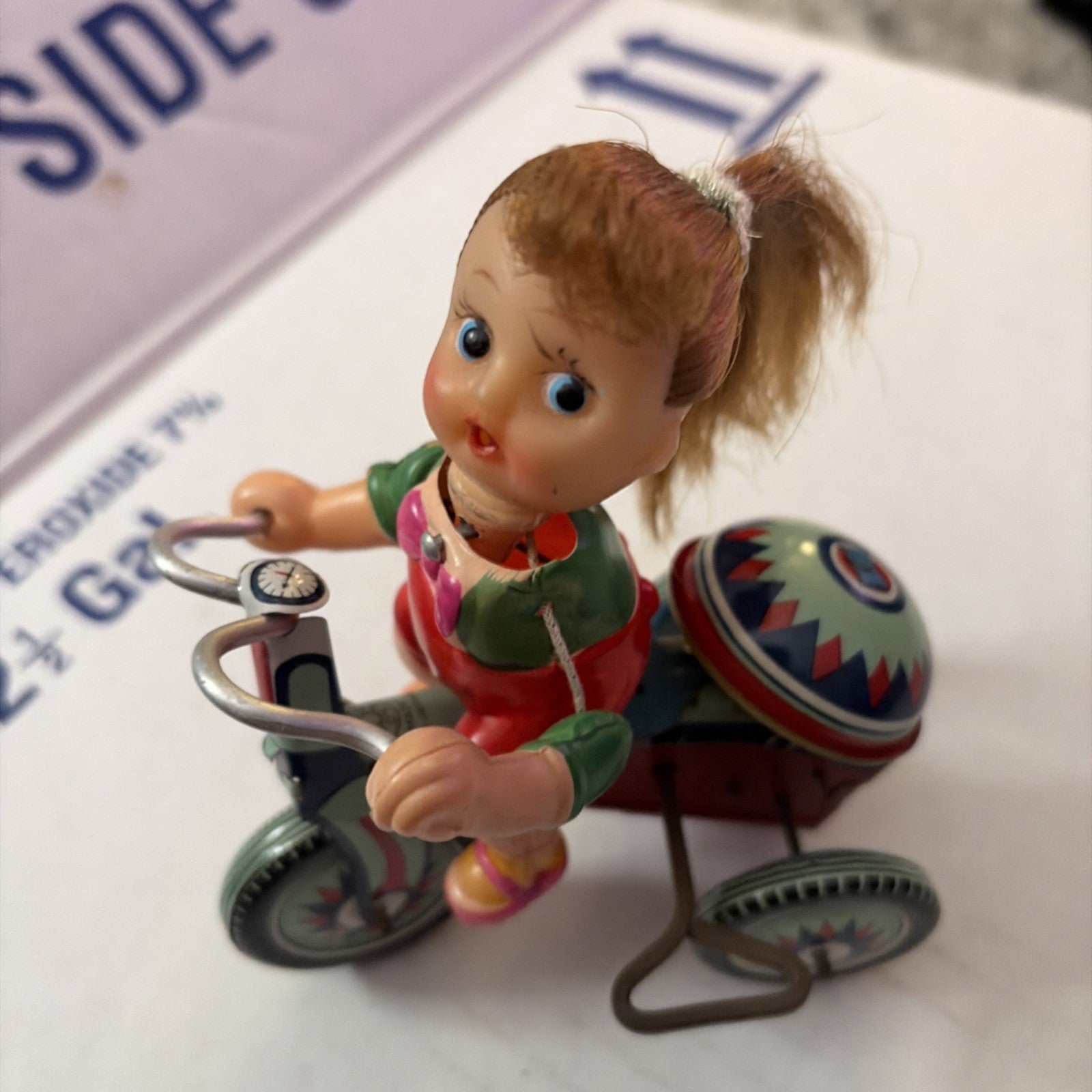 Vintage Pony Tail Doll on Tricycle Kanto Toys Japan Wind-Up Works