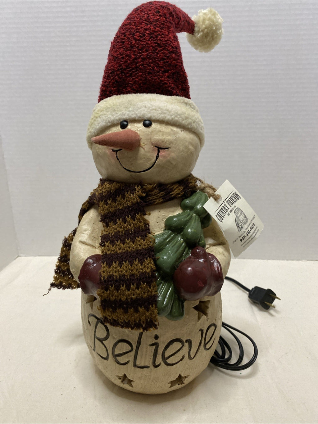 Country Friends  SNOWMAN W/HAT AND SCARF NIGHT LIGHT TESTED WORKS