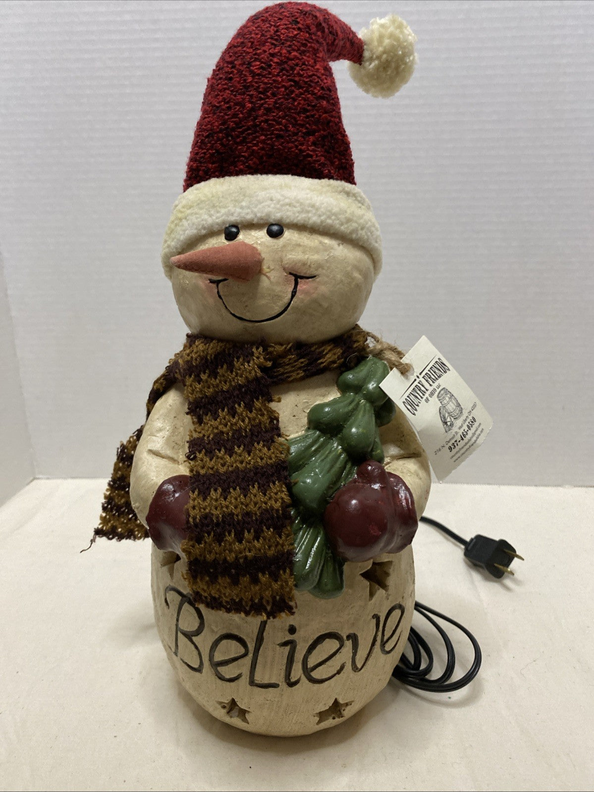 Country Friends  SNOWMAN W/HAT AND SCARF NIGHT LIGHT TESTED WORKS
