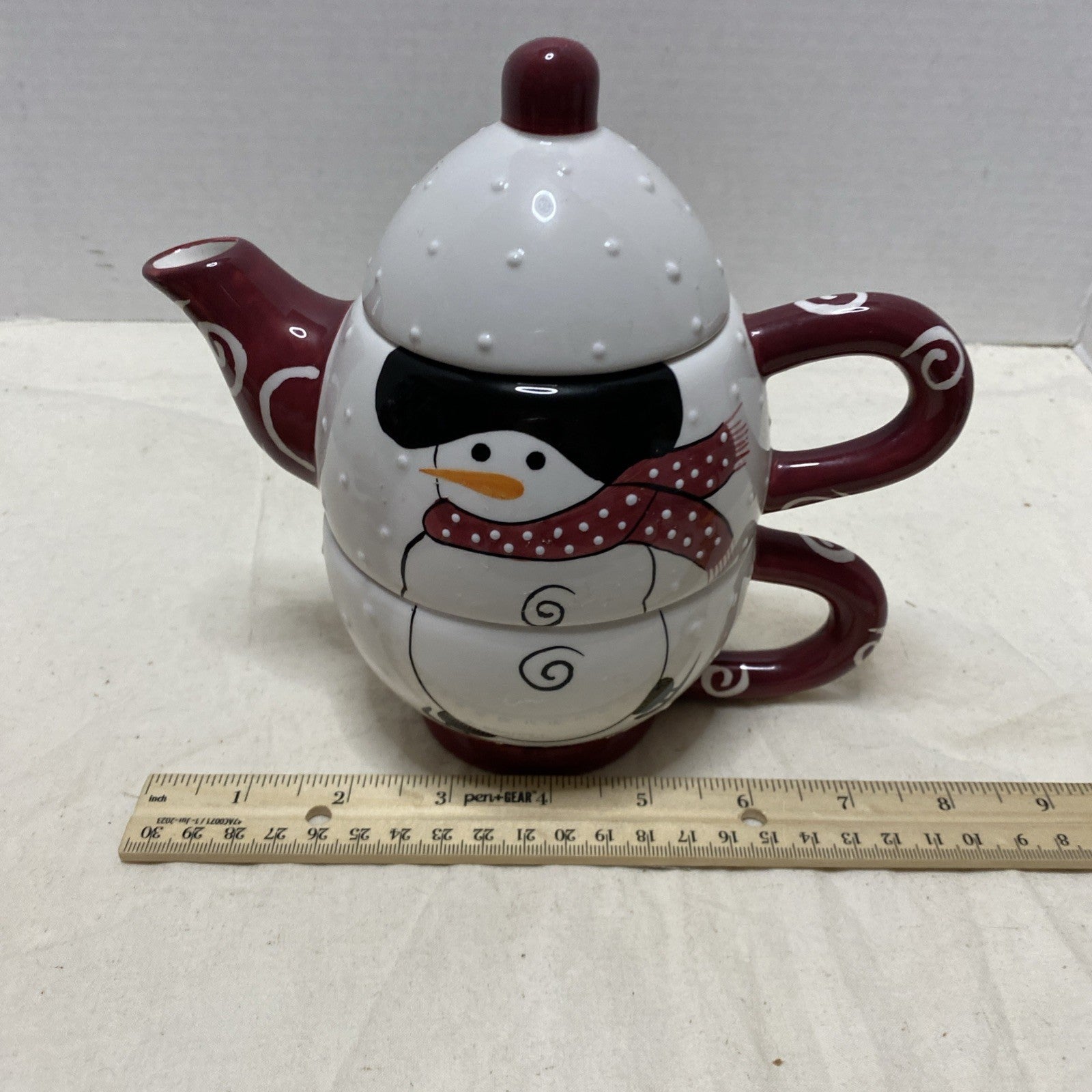 Bella Casa By Ganz Snowman Tea For One Teapot & Cup Stacked 3 Piece Set