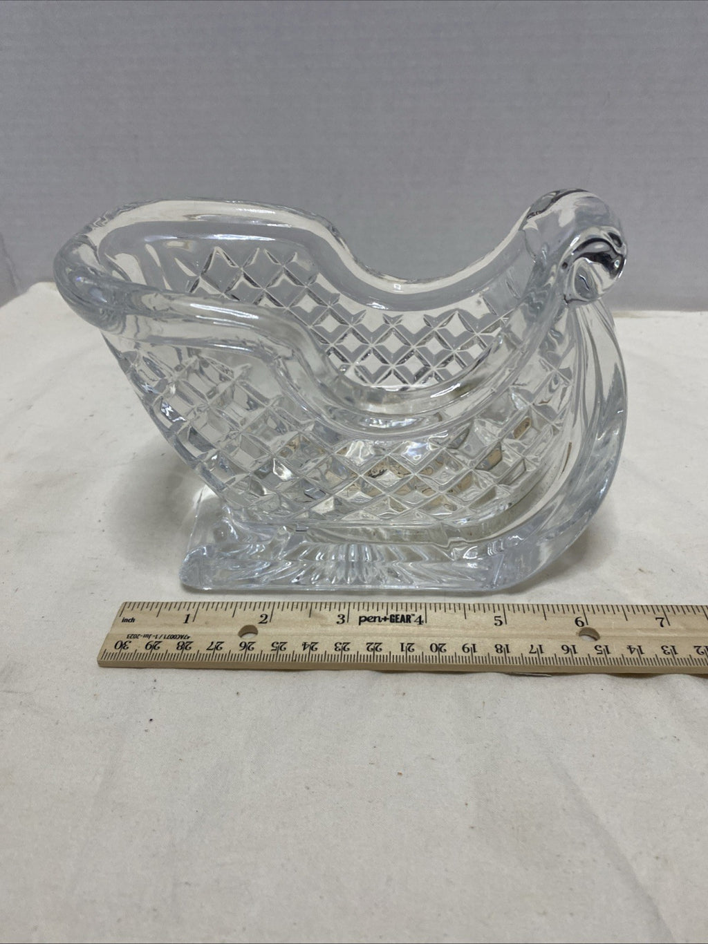 Vintage Crystal Glass Christmas Santa Sleigh/ Sled Candy Dish