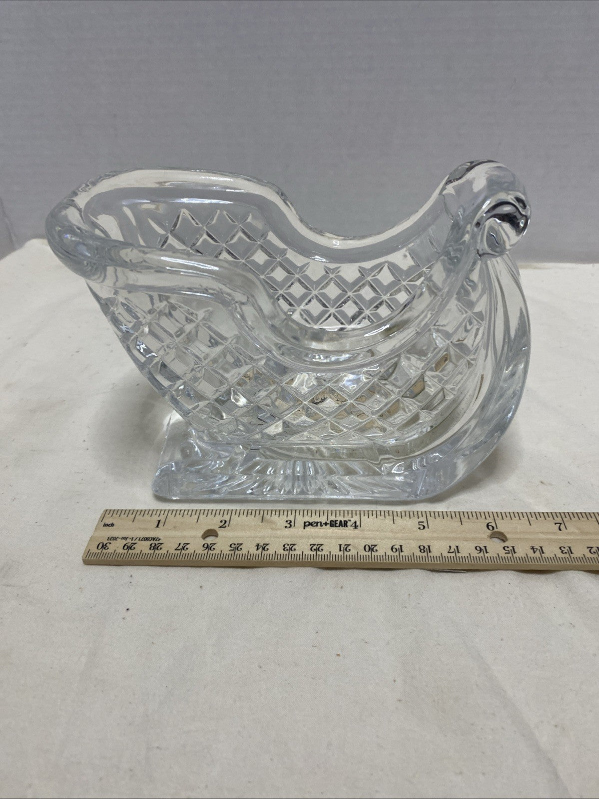 Vintage Crystal Glass Christmas Santa Sleigh/ Sled Candy Dish
