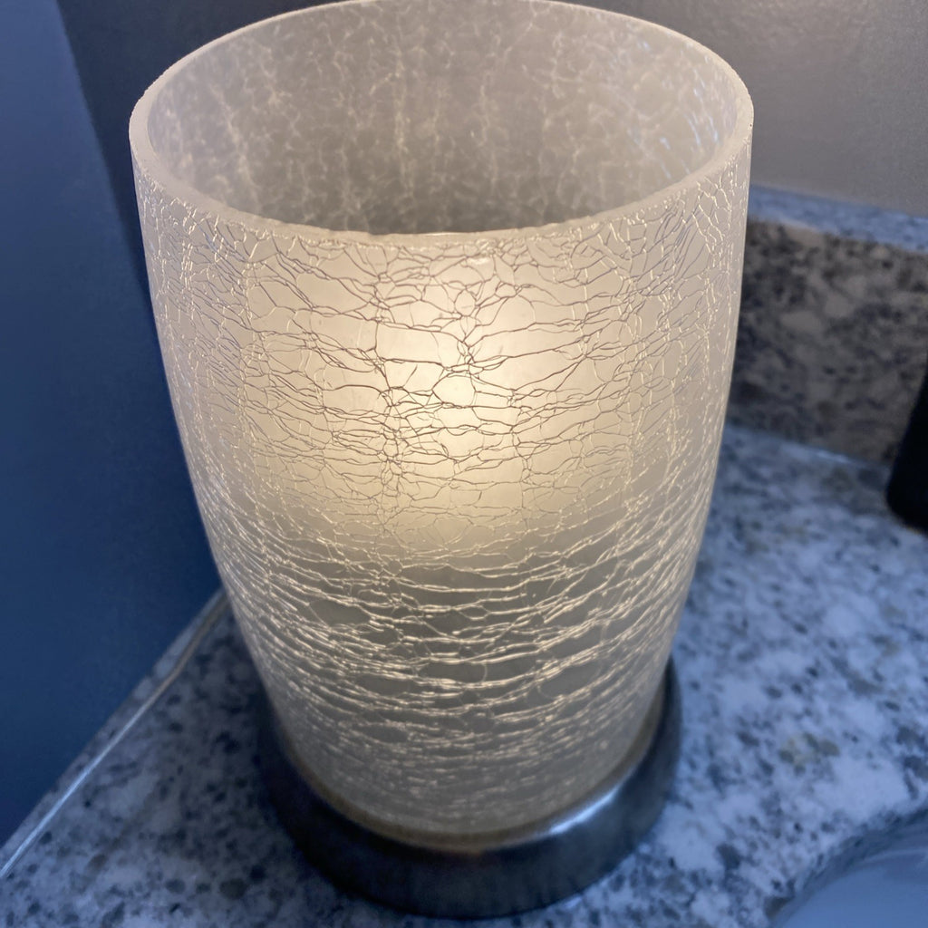 Hampton Bay 8.5 Inch Brushed Nickel Accent Lamp w Frosted Crackled Glass Shade