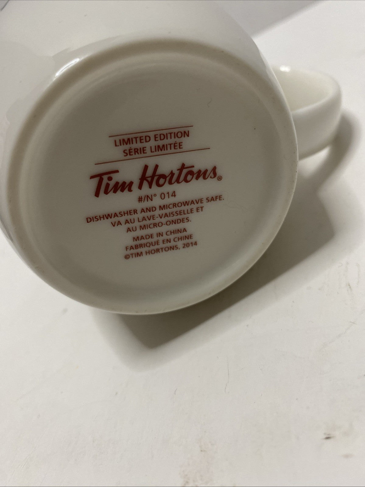 Tim Hortons Collectible Coffee Mug - 2014 White - Red Inside Limited Edition NIB