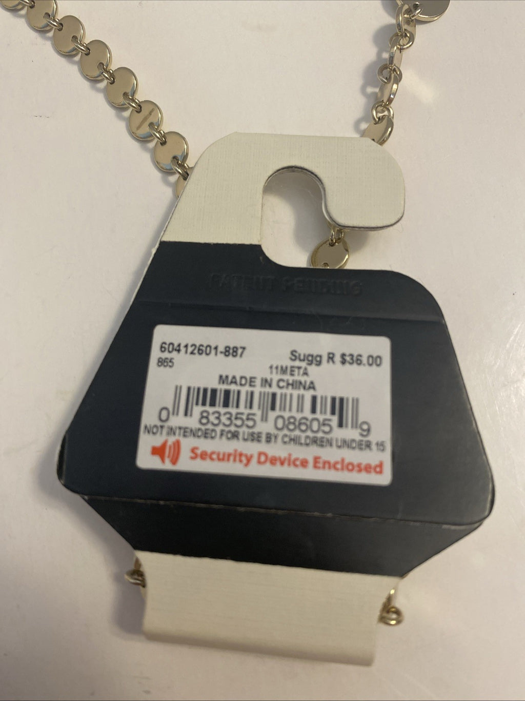 Gold Tone Statement Charm Necklace- Long 38”W/ White Faceted Acrylic Pendants.