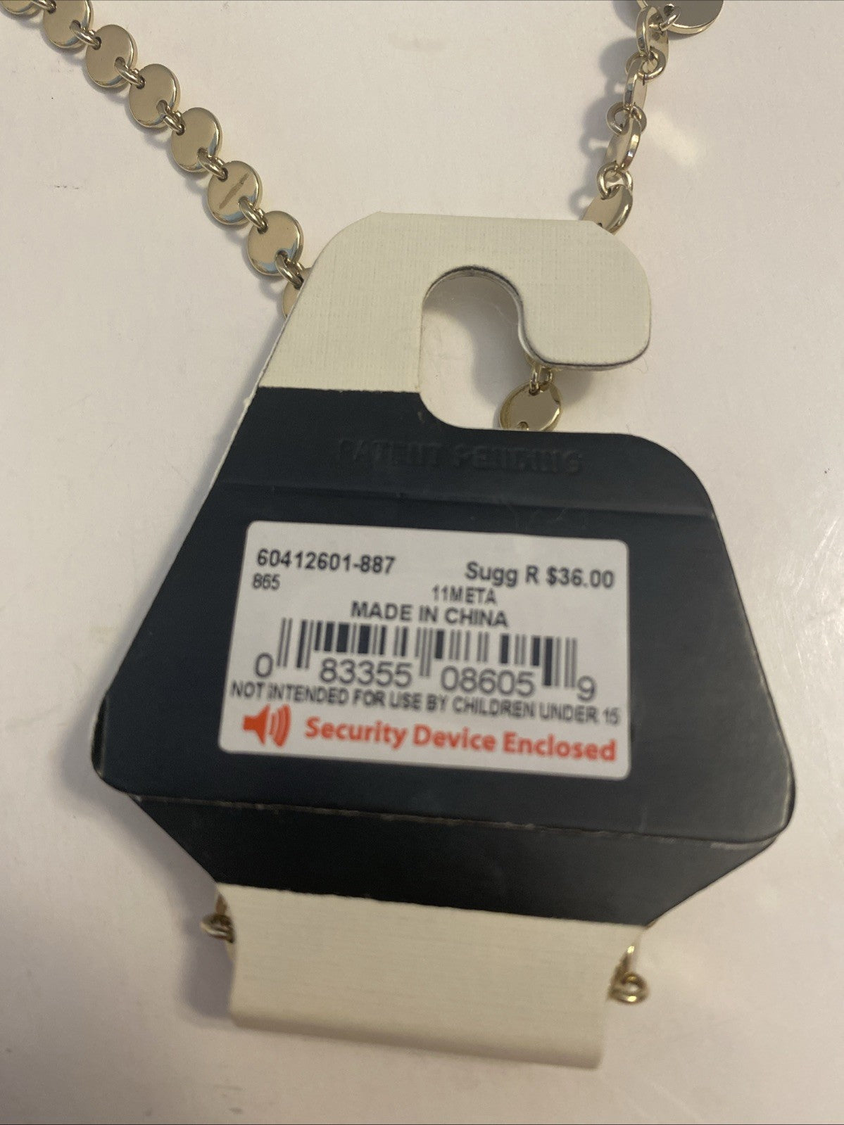 Gold Tone Statement Charm Necklace- Long 38”W/ White Faceted Acrylic Pendants.