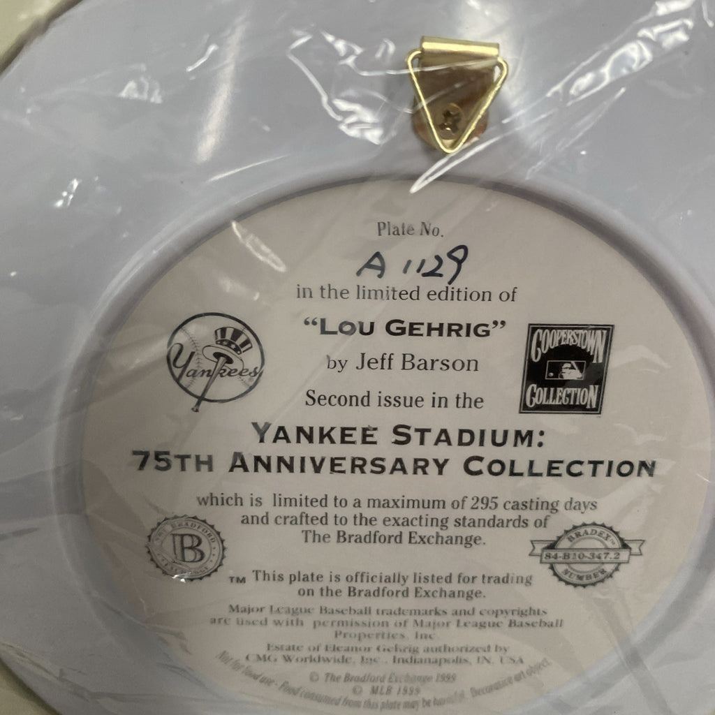 Rare The Iron Horse “Lou Gehrig” Limited Edition Plate Yankee Stadium 1999 Coa