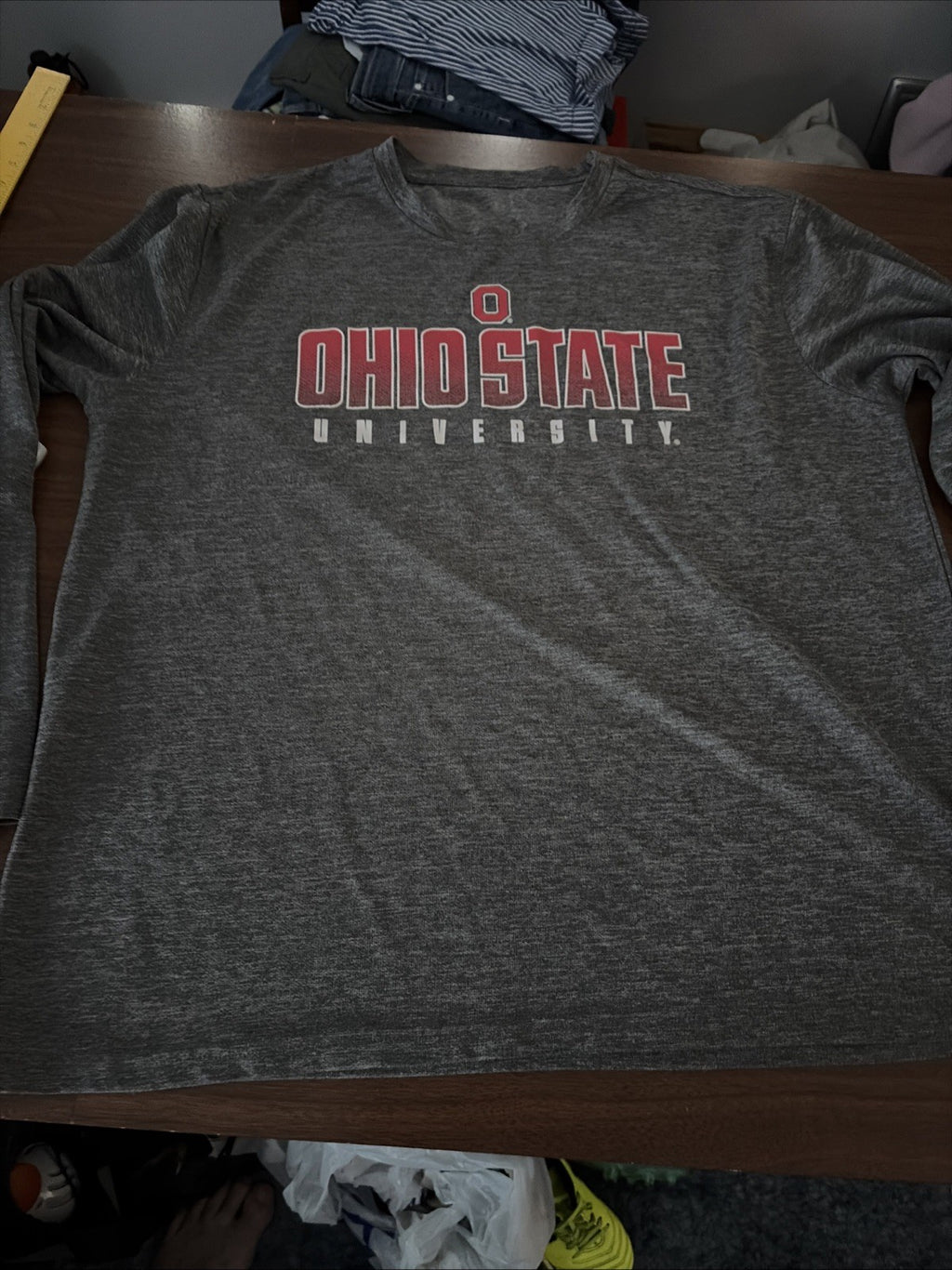 Ohio State University NCAA Football Grey Long Sleeve Shirt Adult 2XL Buckeyes