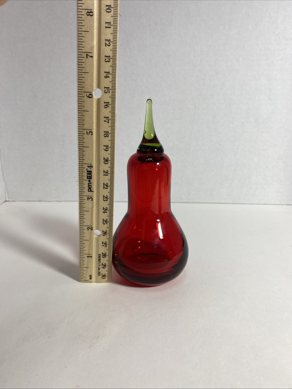 Viking Art Glass Ruby Red Epic Pear Green Stem Hand Blown Figurine Paperweight
