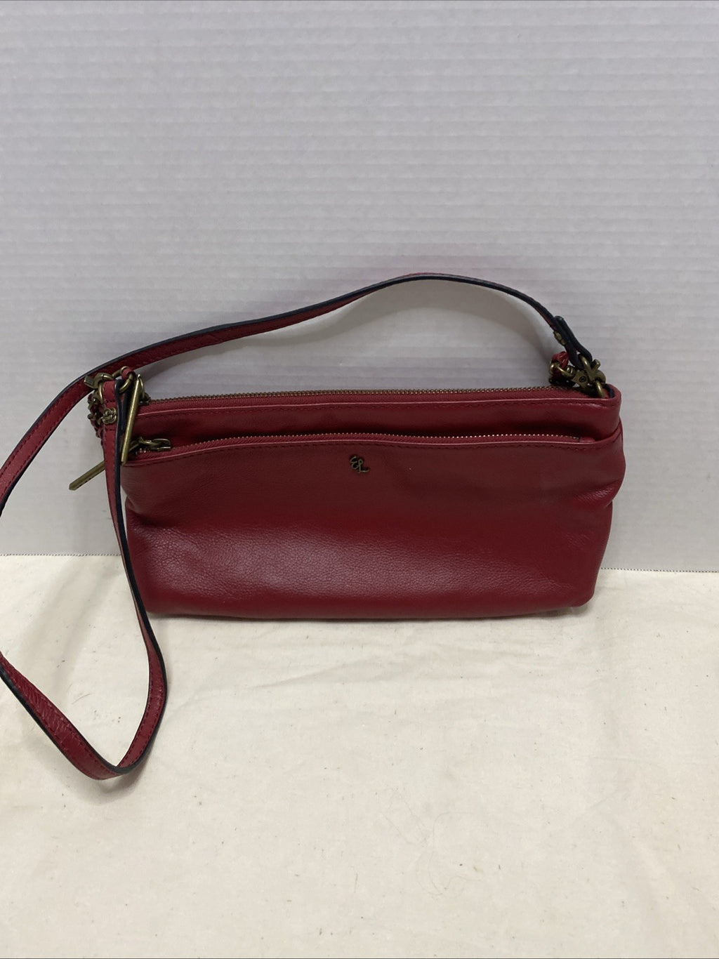 Elliott Lucca Red Leather Removable Strap Clutch/ Crossbody/ Shoulder Bag 7x11"